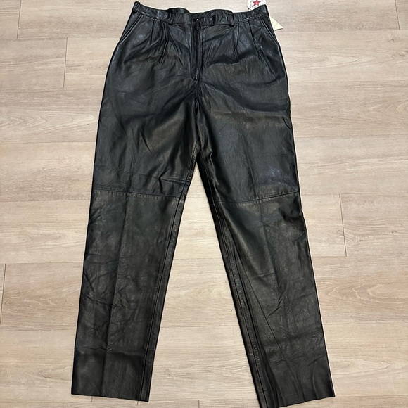 Vintage 90s Reed Sportswear Black Leather High Waist Straight Pants NWT - Picture 1 of 7